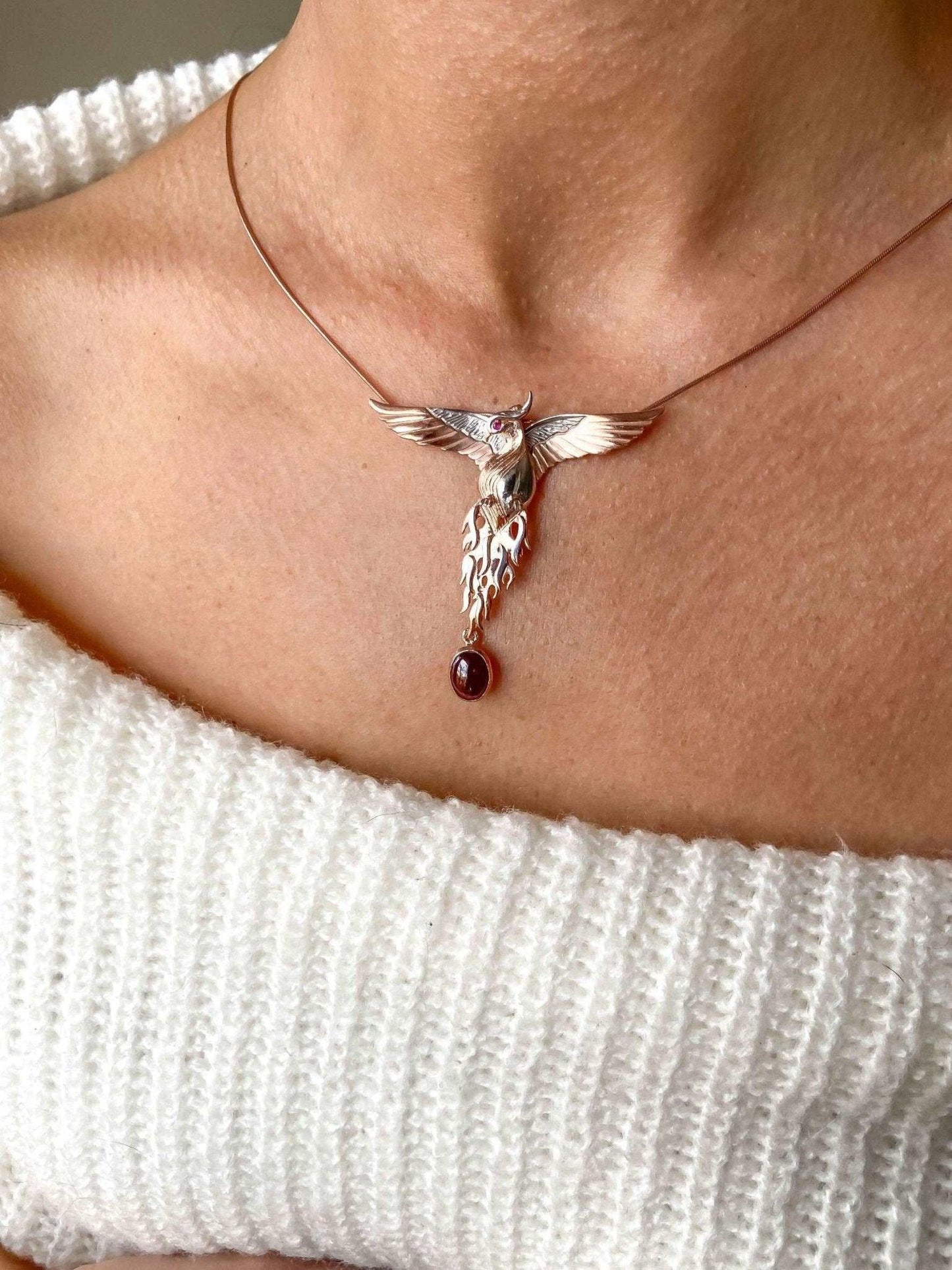Garnet Stone Handmade Phoenix Root Ruby Eye Silver Necklace, Garnet GeGarnet Gemstone Our phoenix is 925 sterling silver and it is completely handcrafted. The eyes you see on it are decorated with red ruby. It is specially designed tNecklaceGarnet Stone