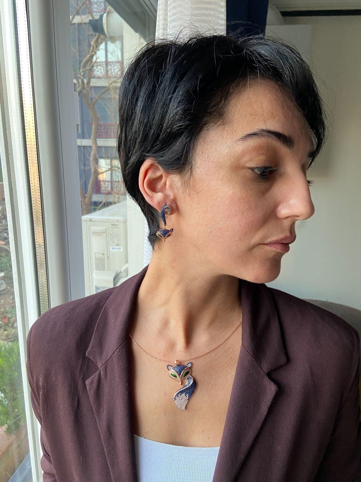 Silver Fox Earrings, Animal Jewelry For Women, Fox Earrings Stud EarriOur 925 sterling silver fox earrings are a design belonging to our brand. They are designed and produced by our masters with zircon stones and are completely handcraSilver Fox Earrings