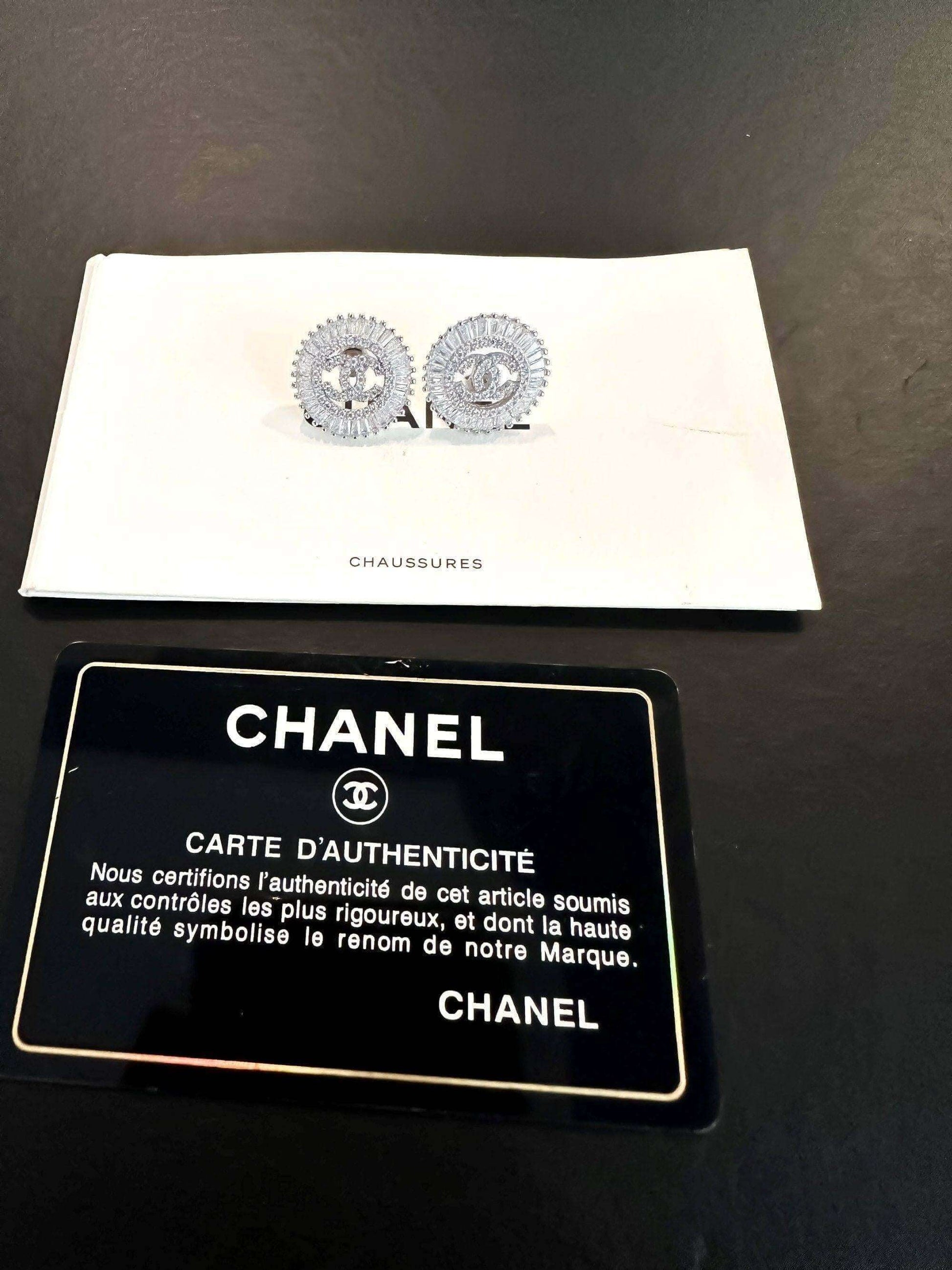 925 sterling silver Chanel zircon baguette earrings with authenticity card