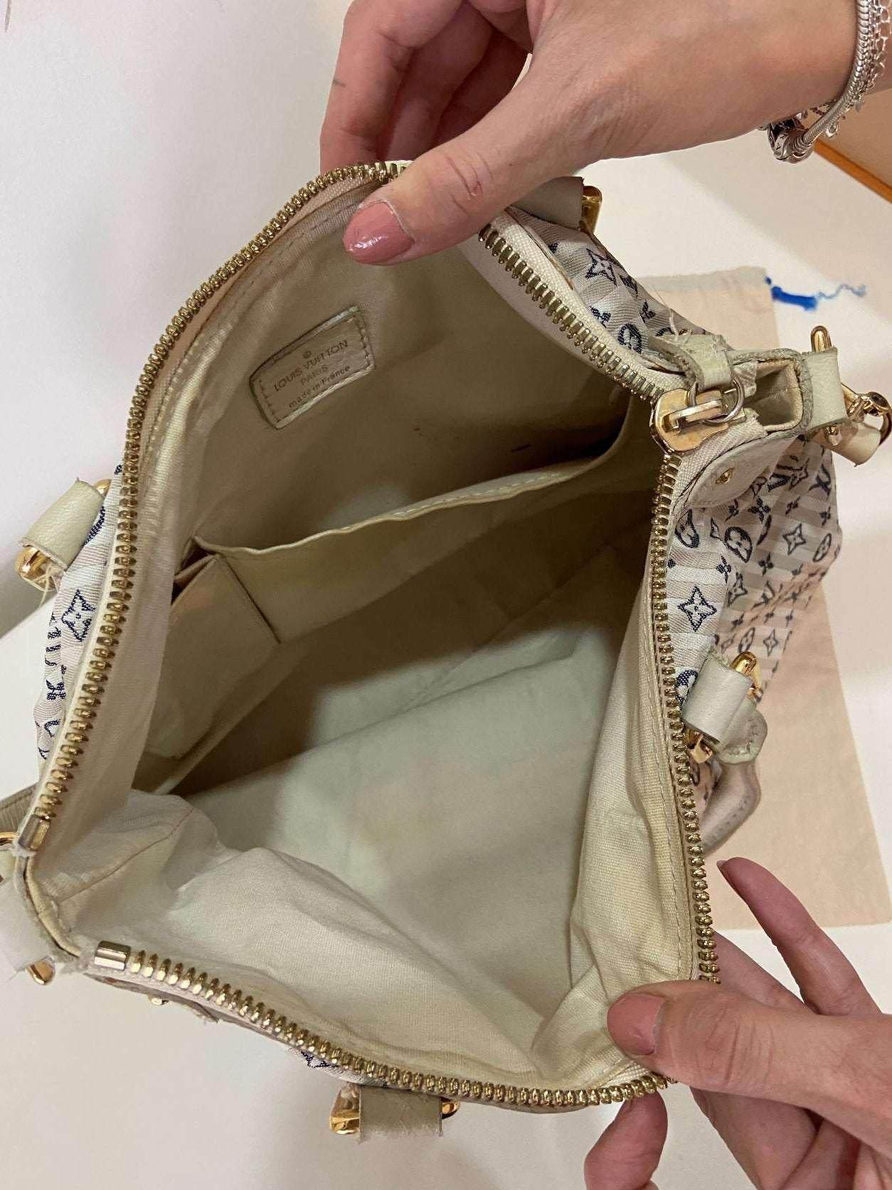 Authentic Louis Vuitton Blue/White Mini Lin Croisette Marina GM Tote Bag - Tracesilver