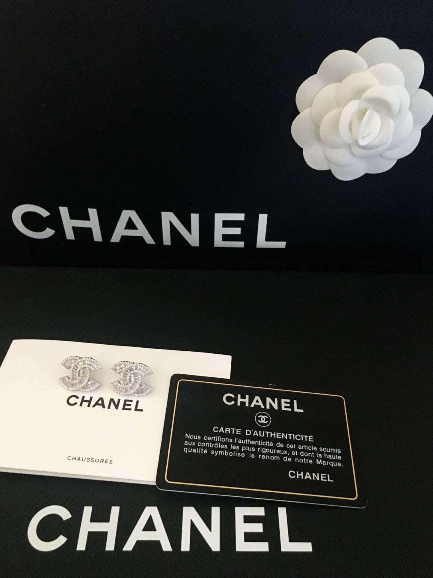 Chanel Vintage Set 925 sterling silver baguette cut earrings with authenticity card and packaging