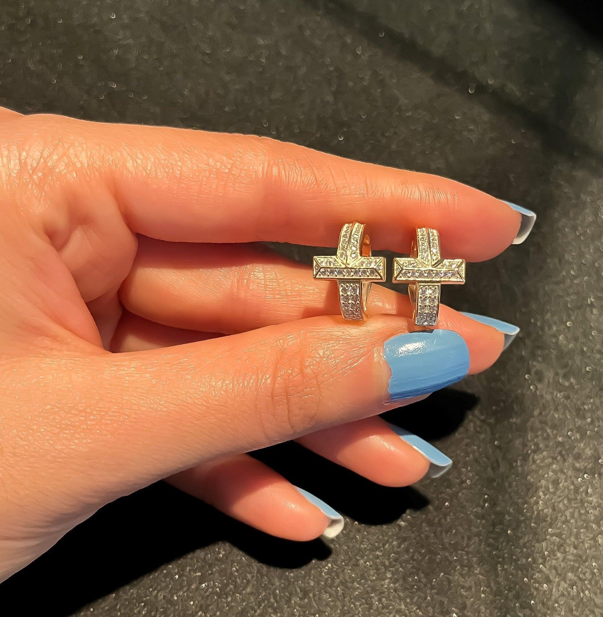 Tİffany&Co T1 925 Sterling Silver Gold Earrings For Her,Tiffany T T1 Gold Plated Earrings,Tiffany Zircon Stone - Tracesilver