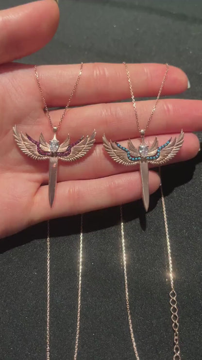 Sword of Michael 925 Sterling Silver Rose Gold Necklace,Ruby Sword Necklace,Michael's Sword Burgundy,Red Zircon,Silver Rose Gold,Gift ForHer