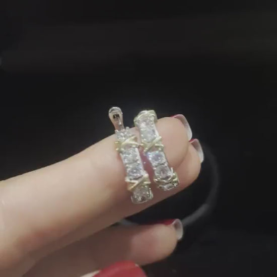 925 Sterling Silver First Quality Zircon Stone Baguette Cut 22K Gold Planet Tiffany & Co Earrings For Women
