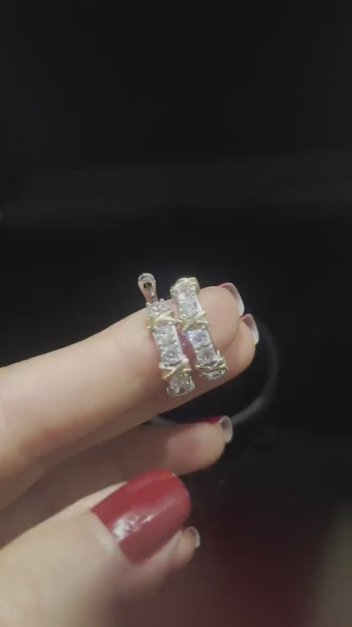 925 Sterling Silver First Quality Zircon Stone Baguette Cut 22K Gold Planet Tiffany & Co Earrings For Women