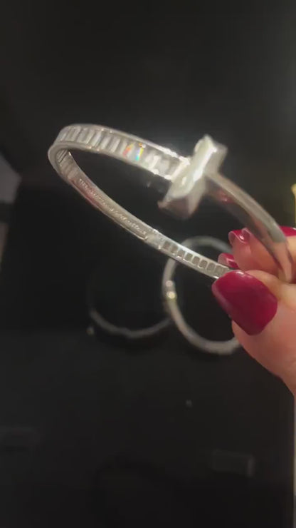Tiffany&Co. T T1 Narrow Diamond Hinged Bangle 925 Sterling Silver Bracelet