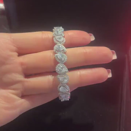 Diamond Drop Cut 925 Sterling Silver Madagascar Zircon Covered Bracelet,Super Shiny Drop Cut Handmade 925 Sterling Silver Bracelet