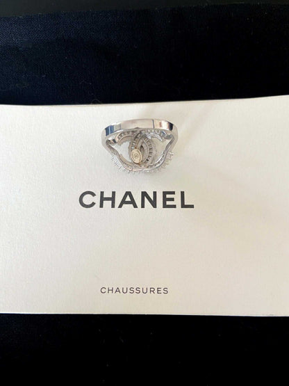 925 Sterling Silver Zircon Stone Chanel Authentic Ring