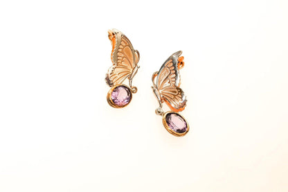 Amethyst Butterfly Custom Desing Stud Earrings, Handmade Butterfly EarOur Butterfly, whose design and craftsmanship belong to us, are decorated with amethyst stone. Butterfly wings are covered with rose gold. You can see the magnificenAmethyst Butterfly Custom Desing