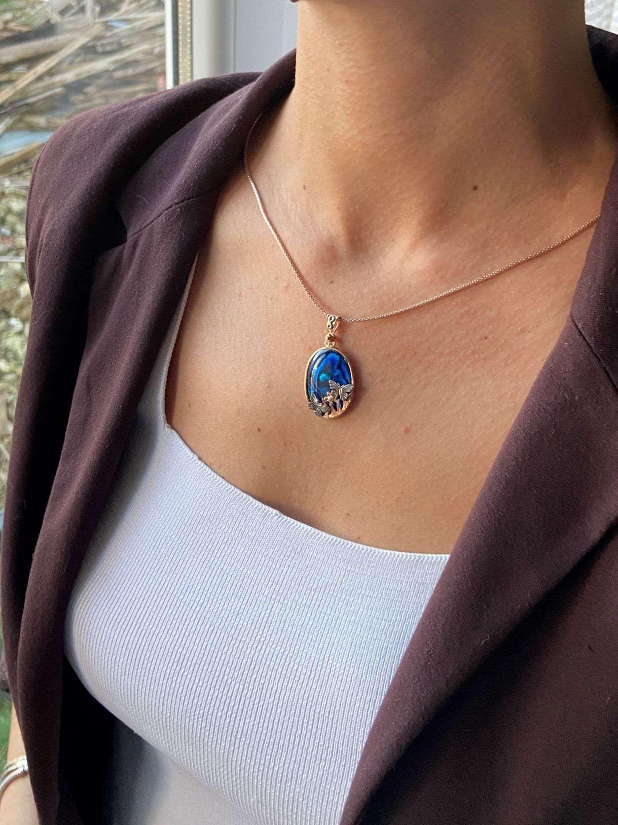 Butterfly Necklace Blue Abalone Gemstone  925 Sterling Silver Pendant,925 sterling sterling silver and complety Handmade, decorated with abalone shell stone and produced by our masters. Inspired by Butterfly theme, we combine it with aButterfly Necklace