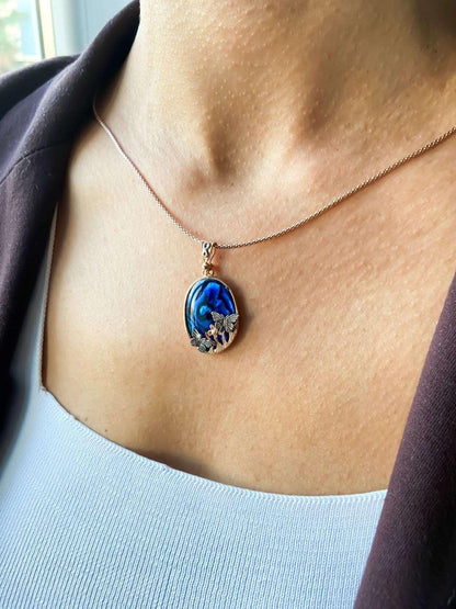 Butterfly Necklace Blue Abalone Gemstone  925 Sterling Silver Pendant,925 sterling sterling silver and complety Handmade, decorated with abalone shell stone and produced by our masters. Inspired by Butterfly theme, we combine it with aButterfly Necklace