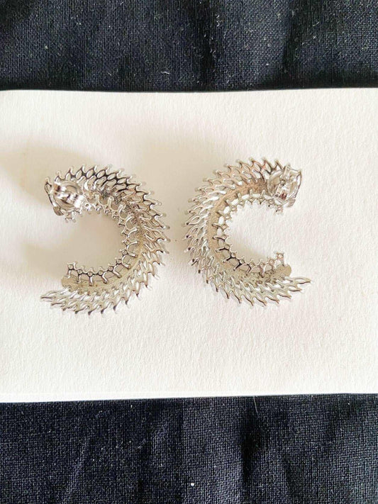 CC Silver Stud Earrings, 925 Sterling Silver CC Baguette Earrings, HanCC Silver Earrings Adorned with premium quality stones. These earrings, which are made of first quality using special zircon stones brought from Italy, are designed CC Silver Stud Earrings