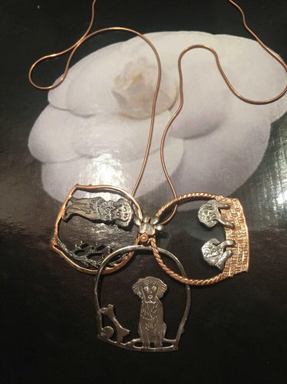 Dog Family Moving Pendant, Dog Jewelry Custom Desing Necklaces, HandmaOur animated dog family necklace is designed with 925 sterling silver and hand workmanship. Rose gold and silver color are mixed. It belongs to our brand as a differDog Family Moving Pendant