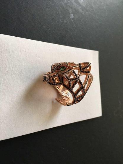 Emerald Eye Silver Leopard Unique Rings Custom Desing Jewelry, HandmadOur special design Emerald leopard ring is a different and remarkable design. The eyes of our leopard are made of real emerald stone. 925 sterling silver and handcraEmerald Eye Silver Leopard