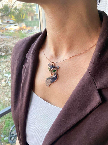 Fox Necklace Animal Jewelry Necklace For Women, Fox Pendant For Her, GOur 925 sterling silver fox necklace are a design belonging to our brand. They are designed and produced by our masters with zircon stones and are completely handcraFox Necklace