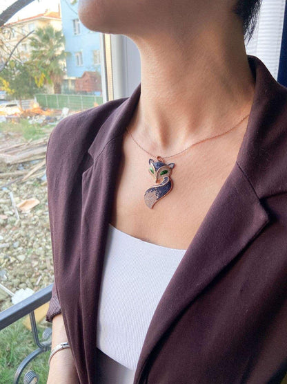 Fox Necklace Animal Jewelry Necklace For Women, Fox Pendant For Her, GOur 925 sterling silver fox necklace are a design belonging to our brand. They are designed and produced by our masters with zircon stones and are completely handcraFox Necklace