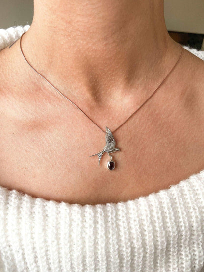 Garnet Stone Sparrow Necklace, 925 Sterling Silver Handmade Sparrow JeGarnet Stone Our sparrow bird Necklace. Designs were designed by our design team. It is completely handcrafted by our craftsmen. These completely special design pendGarnet Stone Sparrow Necklace