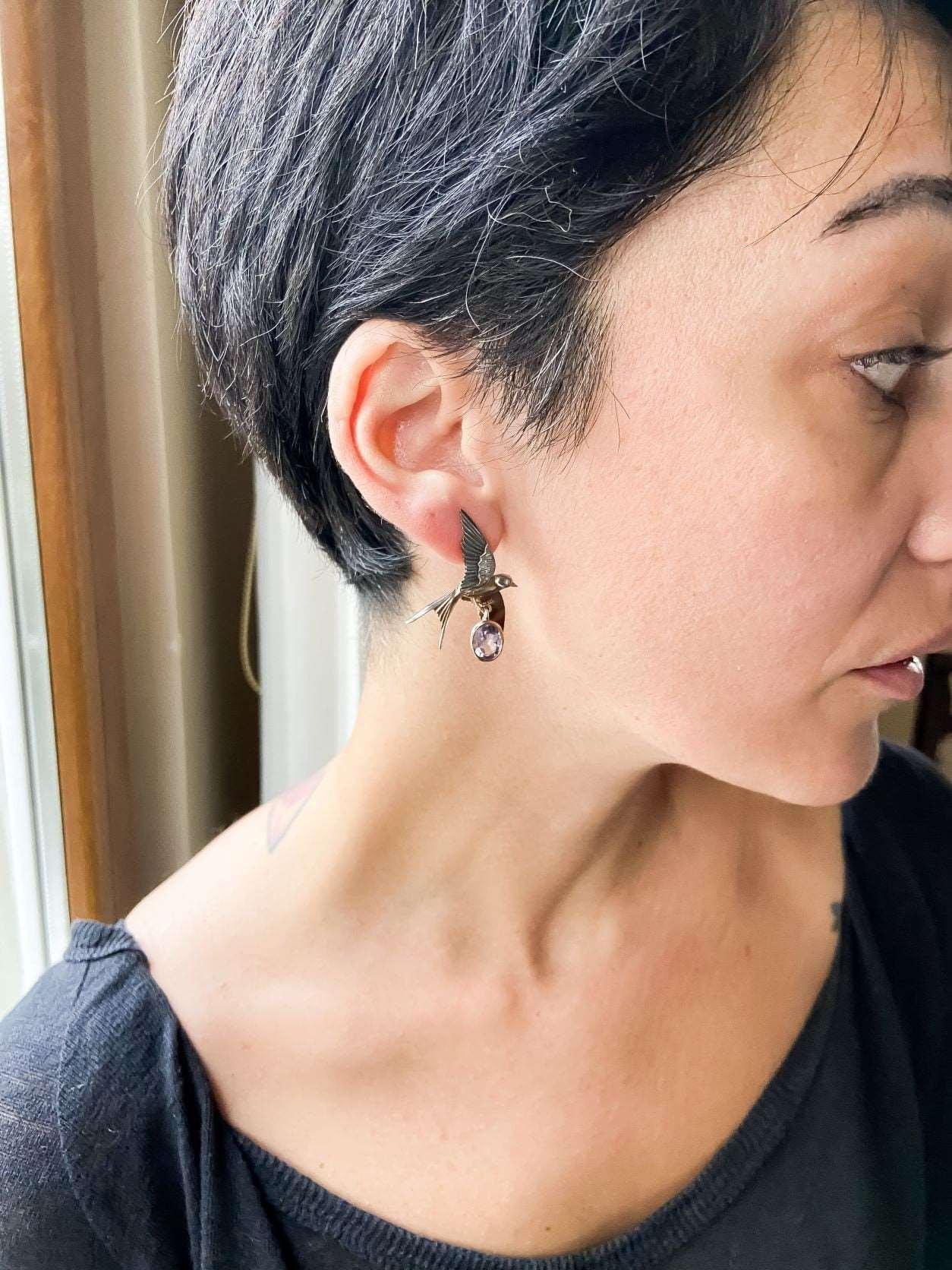 Handmade Amethyst Bird Stud Earrings, 925 Sterling Silver Swallow BirdAmethyst Stone Our sparrow bird designs were designed by our design team. It is completely handcrafted by our craftsmen. They are movable wings whose wings can be usHandmade Amethyst Bird Earrings