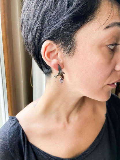 Handmade Amethyst Bird Stud Earrings, 925 Sterling Silver Swallow BirdAmethyst Stone Our sparrow bird designs were designed by our design team. It is completely handcrafted by our craftsmen. They are movable wings whose wings can be usHandmade Amethyst Bird Earrings