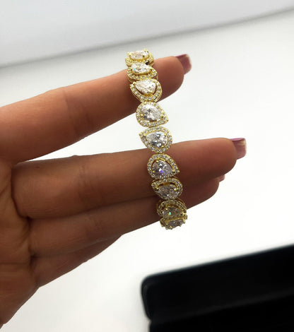 Diamond Drop Cut 925 Silver Gold Plated Bracelet Madagascar Full Zircon Stone Super Shiny Diamond Design 925 Silver Bracelet , Gold Plated - Tracesilver