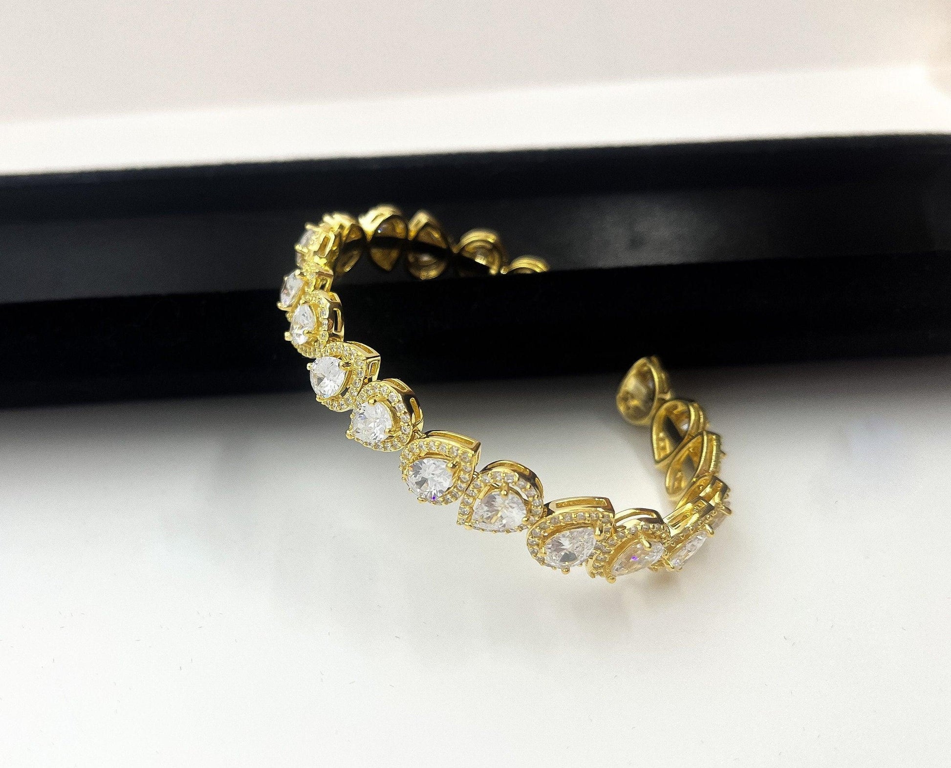 Diamond Drop Cut 925 Silver Gold Plated Bracelet Madagascar Full Zircon Stone Super Shiny Diamond Design 925 Silver Bracelet , Gold Plated - Tracesilver