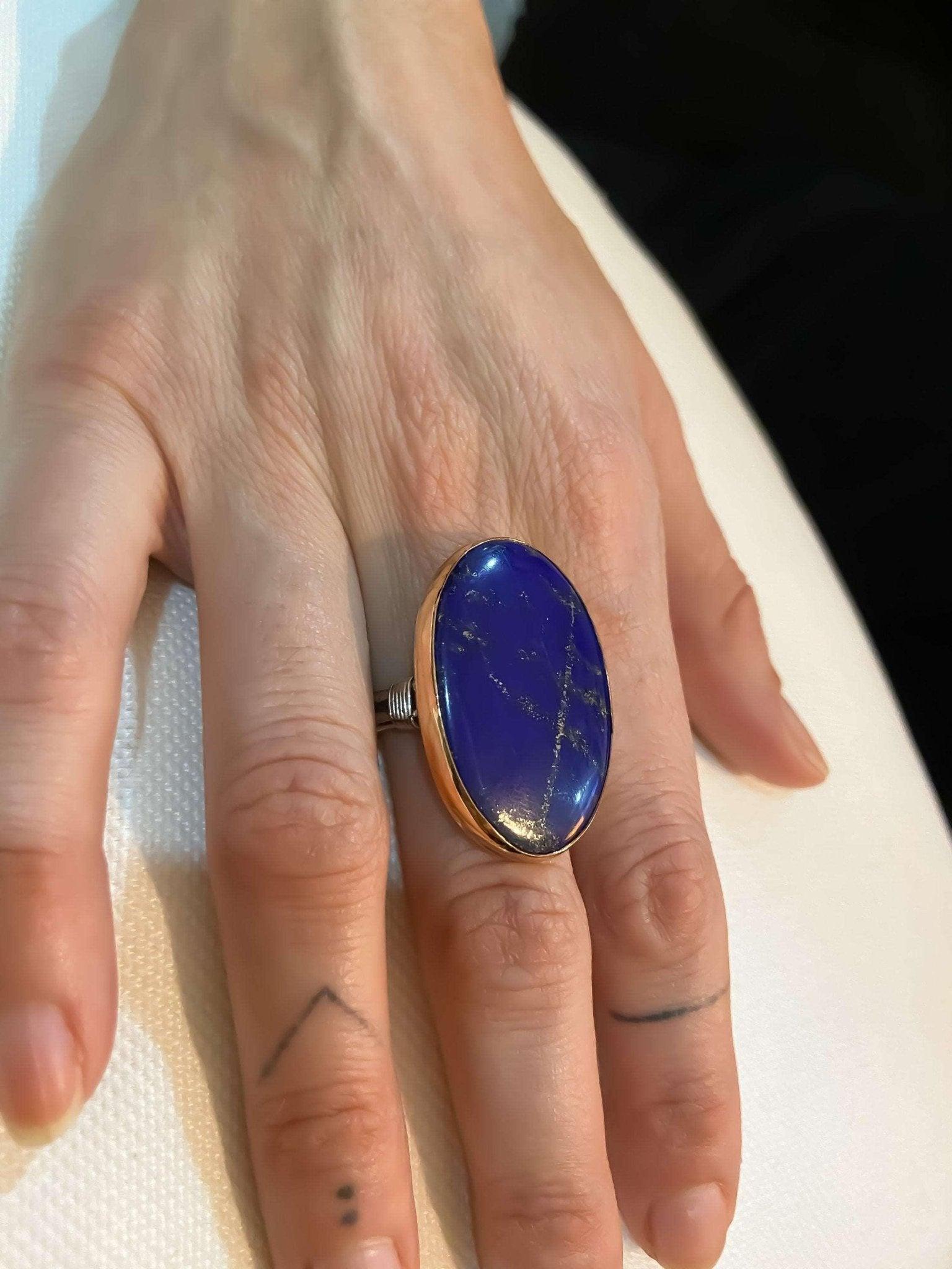 Lapis Lazuli 925 Sterling Silver Handmade Jewelry For Women Ring,LapisNatural lapis lazuli stone desing women's ring made with 925 sterling hand workmanship.it is completely handcrafted and design. Stone cutting and all our equipment uLapis Lazuli