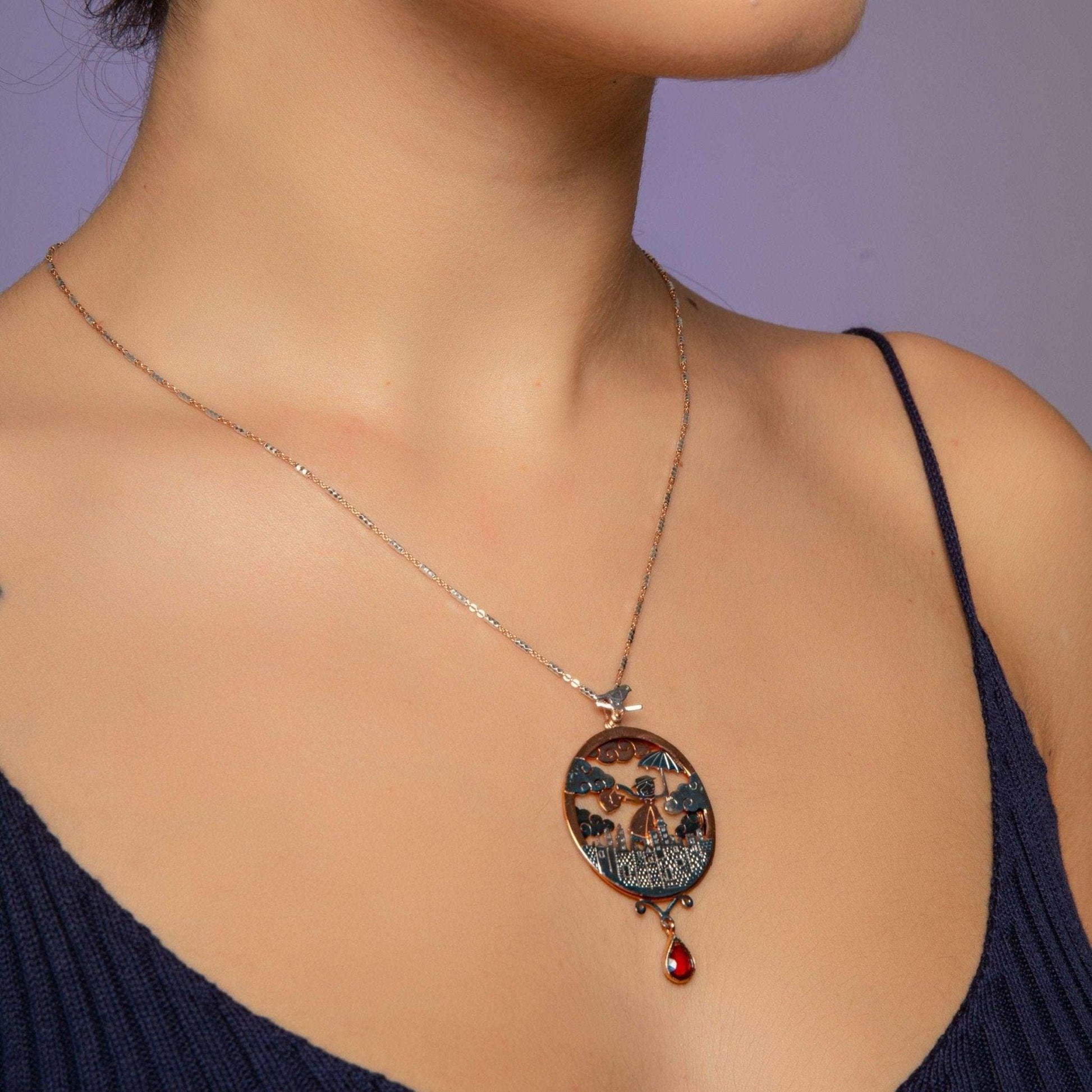 Mary Poppins Aquamarine Gemstone Rose Gold Handmade Custom Desing 925 Girl's Necklace That Chases Your Dreams Our necklace, which is completely handcrafted in 925 sterling silver, inspired by the movie Mary Poppins, represents the girlMary Poppins