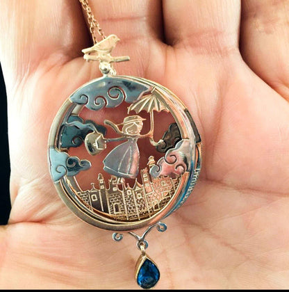 Mary Poppins Aquamarine Gemstone Rose Gold Handmade Custom Desing 925 Girl's Necklace That Chases Your Dreams Our necklace, which is completely handcrafted in 925 sterling silver, inspired by the movie Mary Poppins, represents the girlMary Poppins