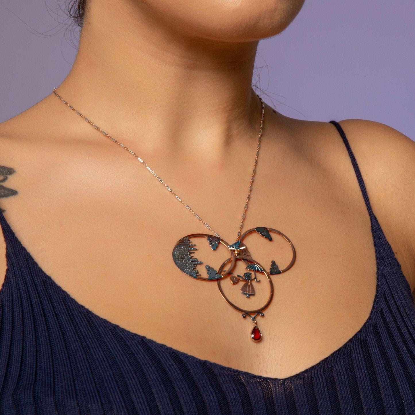 Mary Poppins Aquamarine Gemstone Rose Gold Handmade Custom Desing 925 Girl's Necklace That Chases Your Dreams Our necklace, which is completely handcrafted in 925 sterling silver, inspired by the movie Mary Poppins, represents the girlMary Poppins