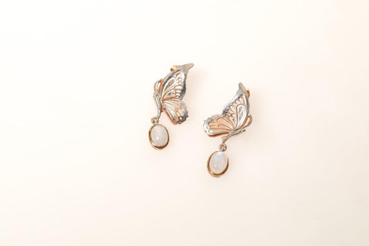 Moonstone Butterfly Stud Silver Earrings For Women , Handmade Natural Our moonstone butterflies, designed and produced by us, are 925 sterling silver.The workmanship in their details is first quality and is decorated with moonstone.We Moonstone Butterfly Earrings