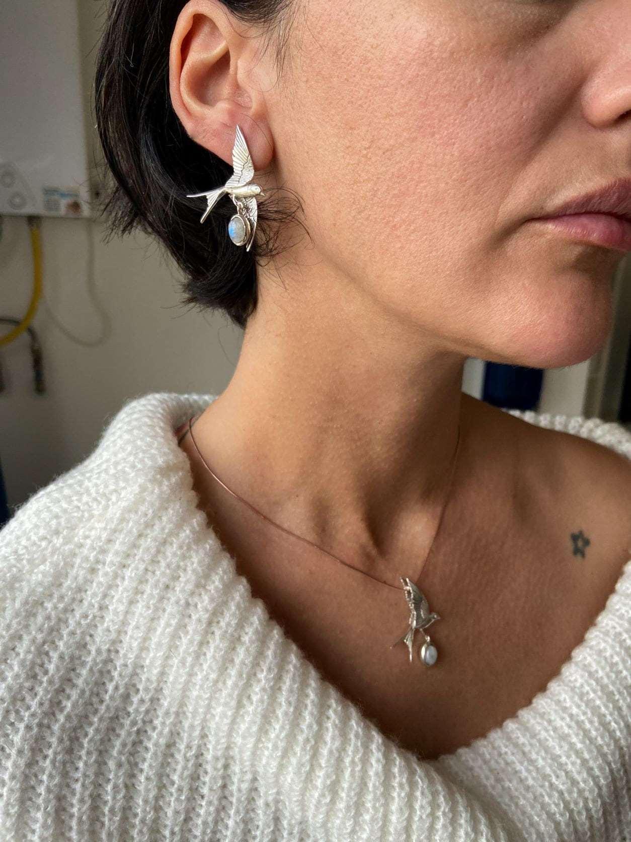 Moonstone Silver Sparrow Necklace, 925 Sterling Silver Handmade SparroMoonStone Our sparrow bird Necklace. Designs were designed by our design team. It is completely handcrafted by our craftsmen. These completely special design pendantMoonstone Silver Sparrow Necklace