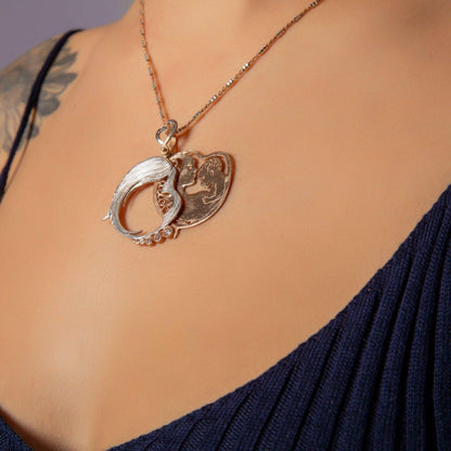 Mother And Son Unique Desing Necklace, Mom and Son Handmade Jewelry 92It represents the endless love of the mother and child as a design.Our product, which is designed by us, was produced by our masters in 925 sterling sterling silver Mother And Son Necklace