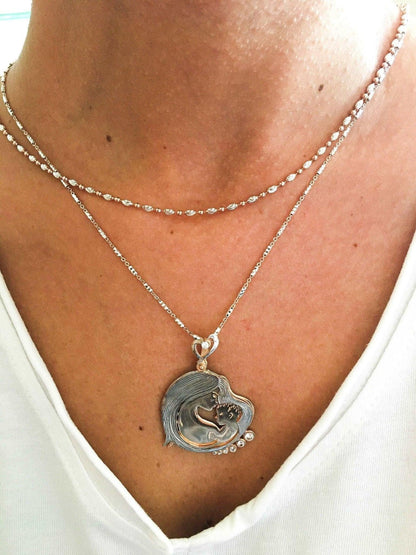 Mother And Son Unique Desing Necklace, Mom and Son Handmade Jewelry 92It represents the endless love of the mother and child as a design.Our product, which is designed by us, was produced by our masters in 925 sterling sterling silver Mother And Son Necklace