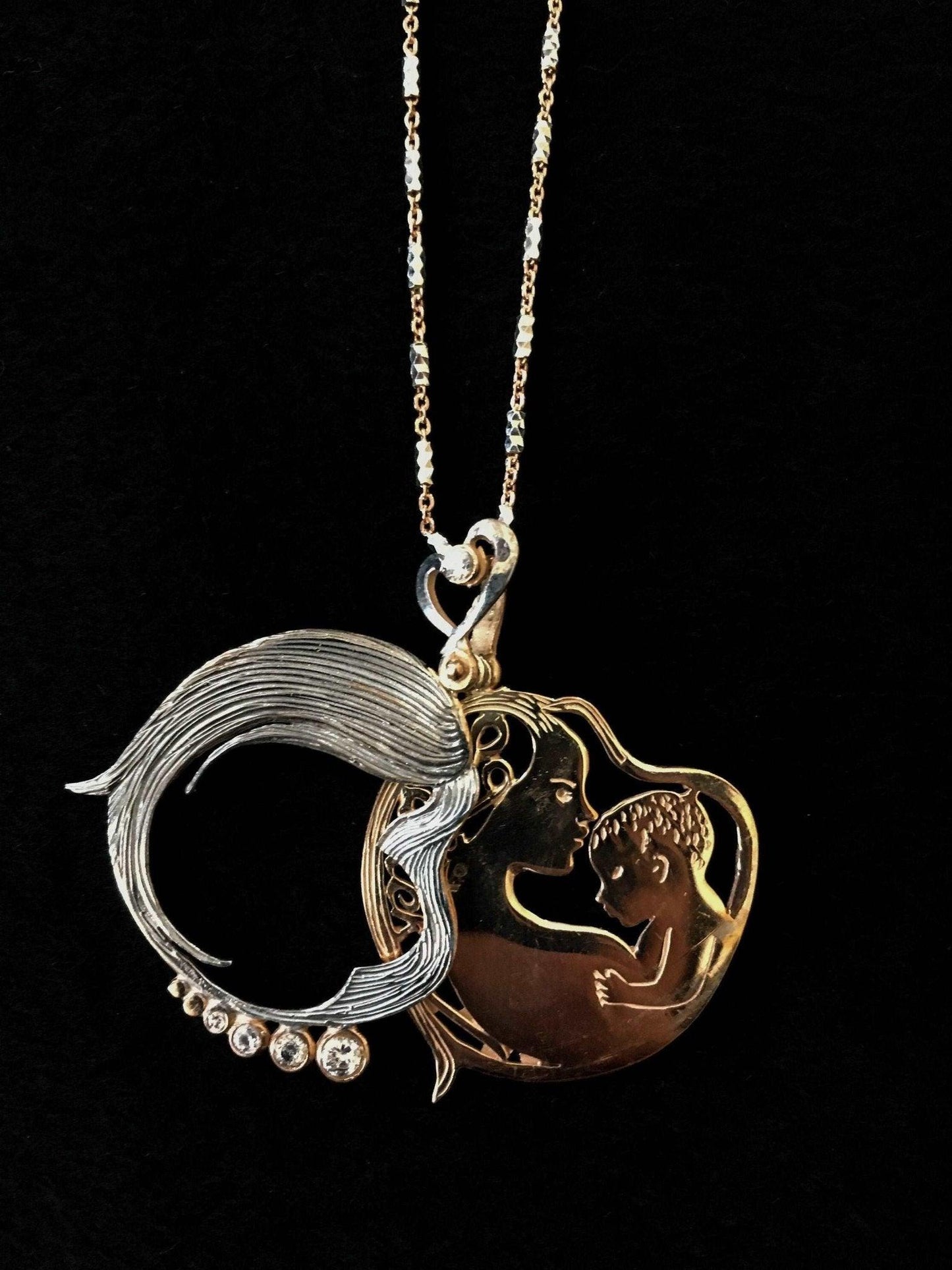 Mother And Son Unique Desing Necklace, Mom and Son Handmade Jewelry 92It represents the endless love of the mother and child as a design.Our product, which is designed by us, was produced by our masters in 925 sterling sterling silver Mother And Son Necklace