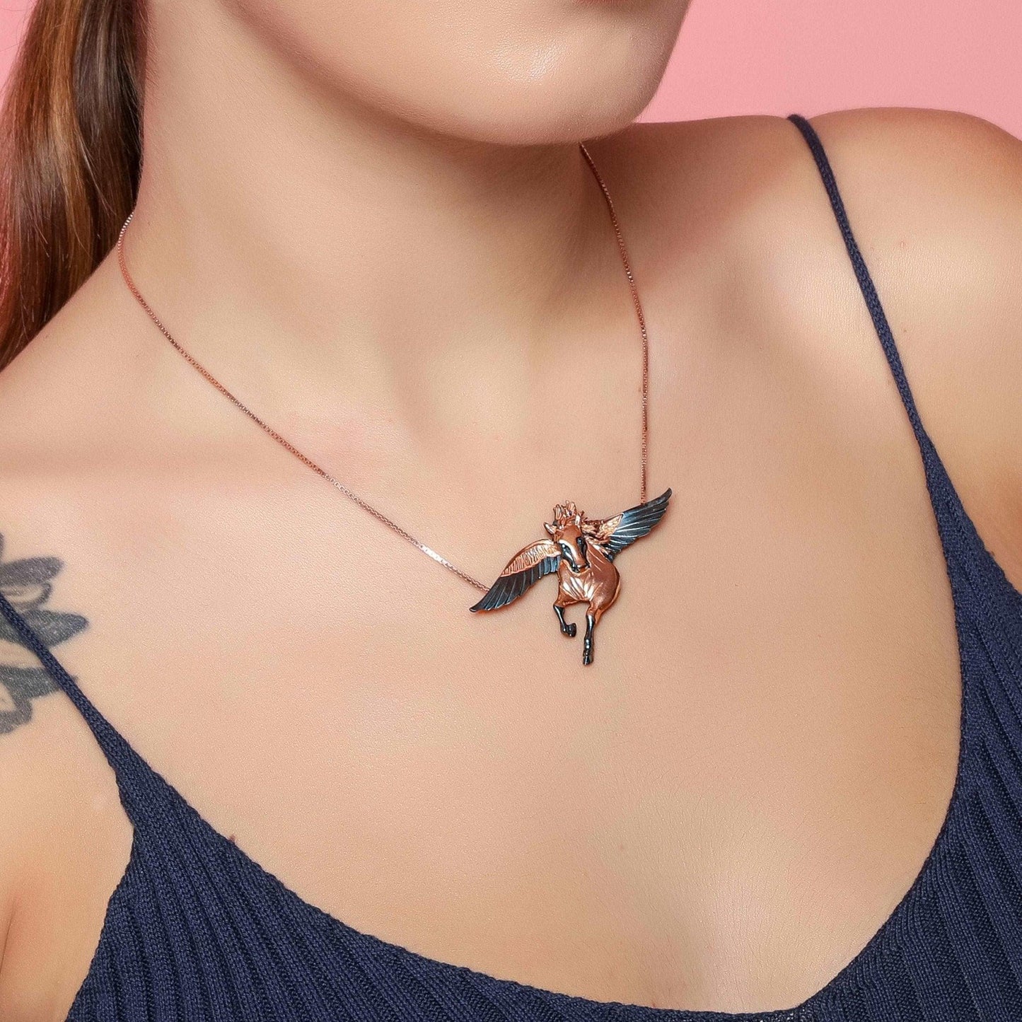 Pegasus Custom Desing 925 Sterling Silver Necklace, Pegasus Jewelry, UOur special design pegasus necklace is made of 925 sterling silver.Eyes are aquamarine gemstone. Its design and workmanship belong to our brand, and it was designed Pegasus Custom Desing