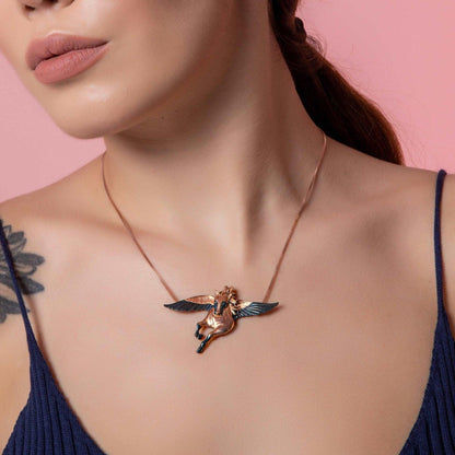 Pegasus Custom Desing 925 Sterling Silver Necklace, Pegasus Jewelry, UOur special design pegasus necklace is made of 925 sterling silver.Eyes are aquamarine gemstone. Its design and workmanship belong to our brand, and it was designed Pegasus Custom Desing