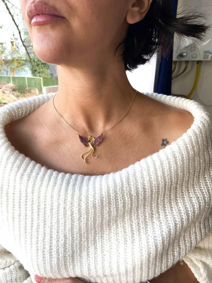 Red Phoenix Gold Planet Handmade Necklace, Gold Firebird 925 Sterling We designed our 925 carat fire bird necklace for you. It is completely handcrafted and made of sterling silver. It is decorated with Gold Planet and Red colored zircNecklaceRed Phoenix Necklace