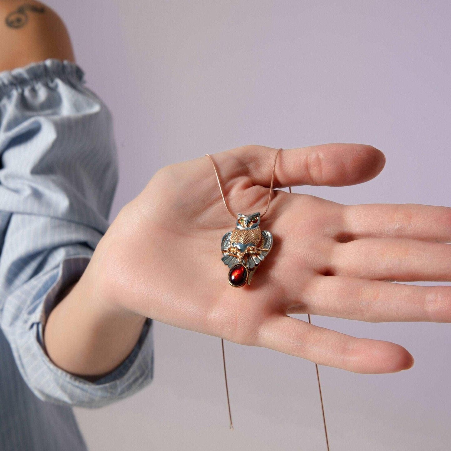 Root Ruby Emerald Gemstone Owl Custom Desing Handmade Owl Necklace, JeOur Owl is ​​925 sterling silver and it is completely handcrafted. The eyes you see on it are decorated with emeralds.the bottom stone is the root ruby.It is specialRoot Ruby Emerald Gemstone
