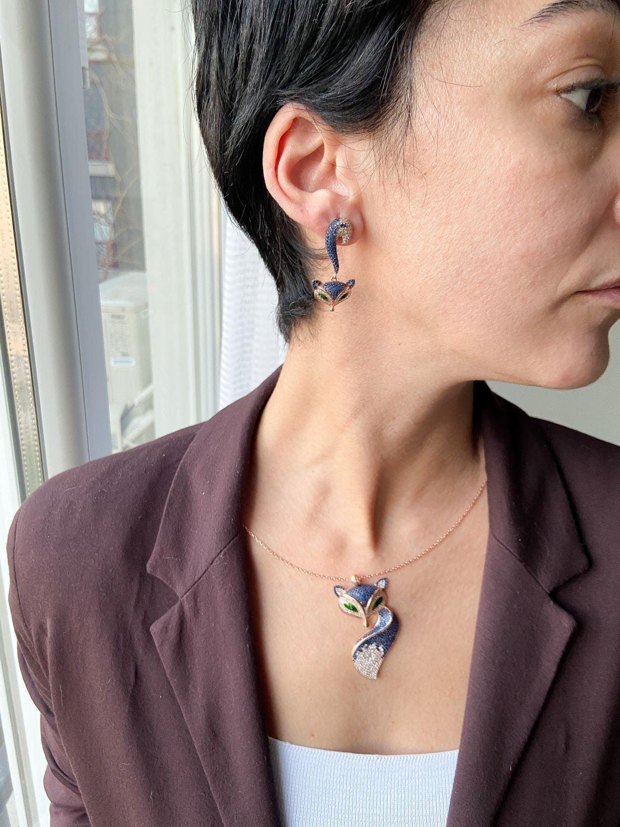 Silver Fox Earrings, Animal Jewelry For Women, Fox Earrings Stud EarriOur 925 sterling silver fox earrings are a design belonging to our brand. They are designed and produced by our masters with zircon stones and are completely handcraSilver Fox Earrings