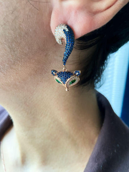 Silver Fox Earrings, Animal Jewelry For Women, Fox Earrings Stud EarriOur 925 sterling silver fox earrings are a design belonging to our brand. They are designed and produced by our masters with zircon stones and are completely handcraSilver Fox Earrings