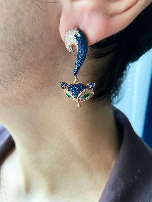 Silver Fox Earrings, Animal Jewelry For Women, Fox Earrings Stud EarriOur 925 sterling silver fox earrings are a design belonging to our brand. They are designed and produced by our masters with zircon stones and are completely handcraSilver Fox Earrings