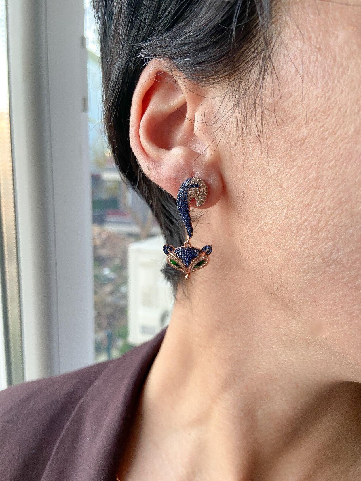 Silver Fox Earrings, Animal Jewelry For Women, Fox Earrings Stud EarriOur 925 sterling silver fox earrings are a design belonging to our brand. They are designed and produced by our masters with zircon stones and are completely handcraSilver Fox Earrings