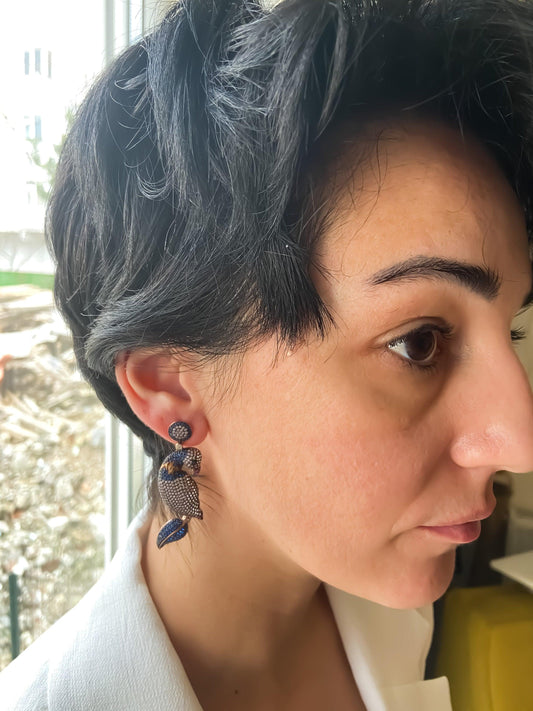 Silver Parrot Stud Earrings, Desing Parrot Colored Handmade Earrings, Custom Desing Colored Parrot is 925 sterling silver Earrings and it is completely handcrafted.Stone is zircon gemstone.The stones on it are first quality zircon.cuttSilver Parrot Stud Earrings