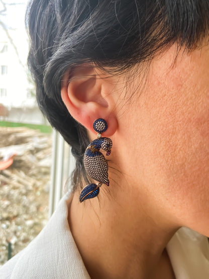 Silver Parrot Stud Earrings, Desing Parrot Colored Handmade Earrings, Custom Desing Colored Parrot is 925 sterling silver Earrings and it is completely handcrafted.Stone is zircon gemstone.The stones on it are first quality zircon.cuttSilver Parrot Stud Earrings