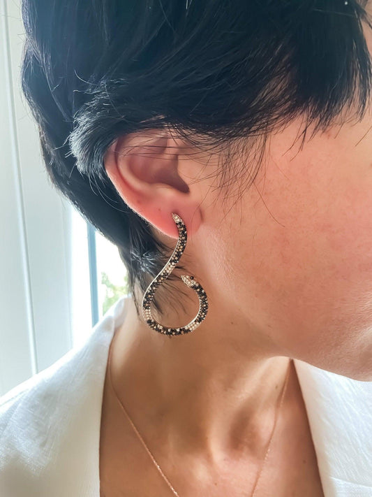 Snake Earrings 925 Sterling Silver Animal Earrings, Snake Lover Earrin925 Sterling Silver Snake Earrings For Women Handmade Accessory.It is completely a product of hand work and design.stones were handcrafted with special pencil work. Snake Earrings